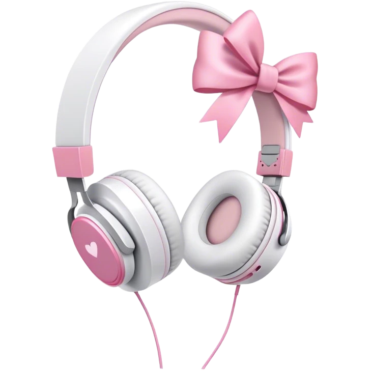 White aesthetic headphones with pink bow emoji