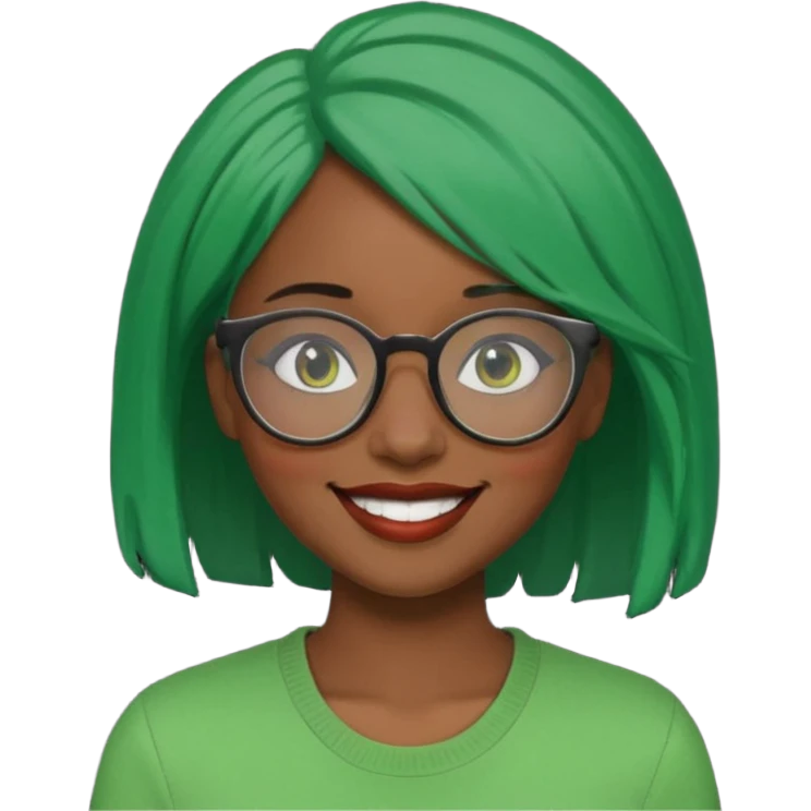 black woman with green hair and glasses emoji