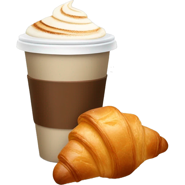 Disposable cup with cappuccino and croissant emoji
