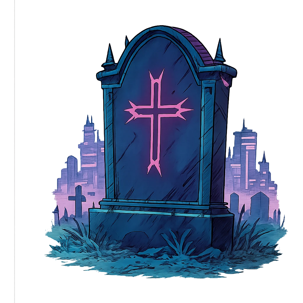  [[[a lonesome tombstone in a graveyard]]], , punk gothic style, futuristic cyberwave cyberpunk, monument
 emoji