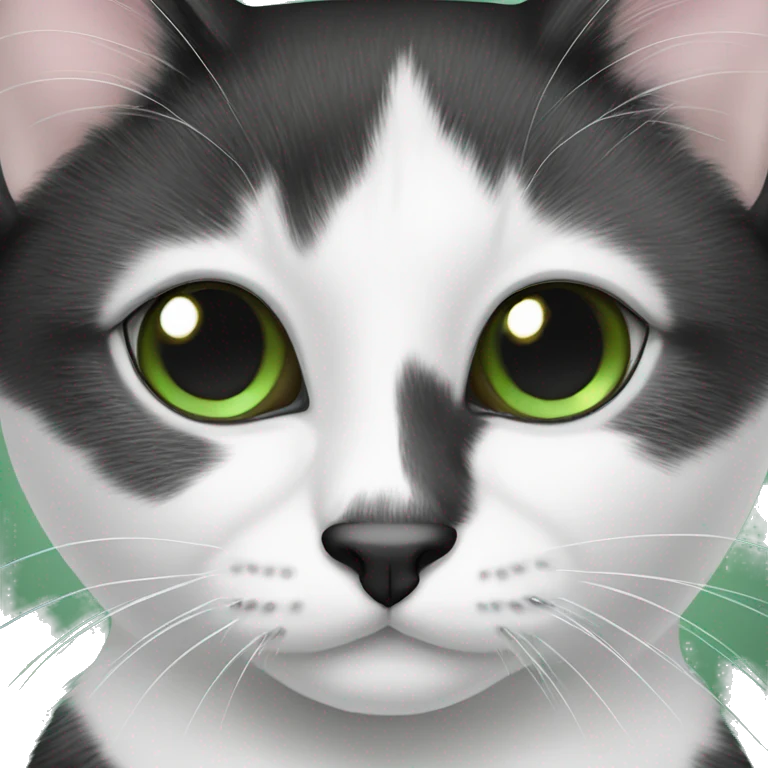 Black-and-White-cat-with-black-nose and green eyes  emoji