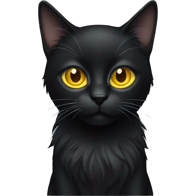 long hair, black cat, yellow eyes emoji