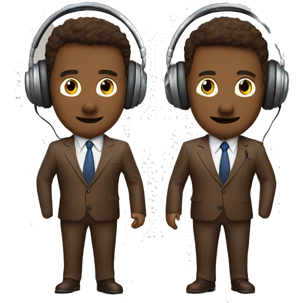 2 brown brothers, businessmen in fly suits with brown podcast headphones emoji