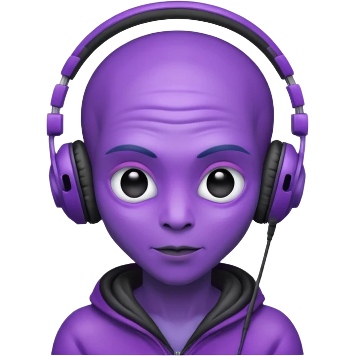 headphone wearing alien, purple haired emoji