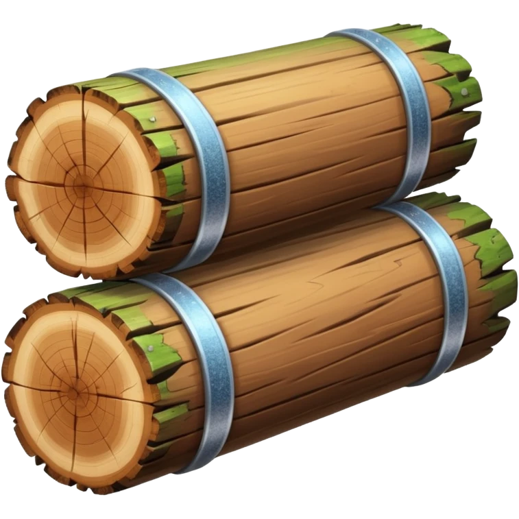two logs, one propped up sideways on the bottom log, with a sparkle in the foreground. the log should not have a hole in the center. emoji