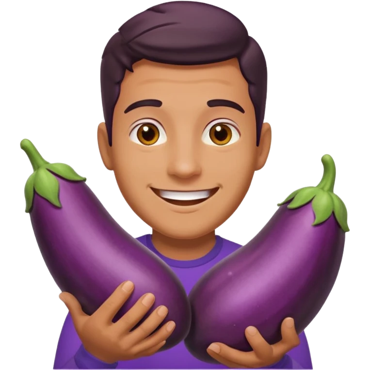 gay man emoji with big egpplant between legs like a penis emoji