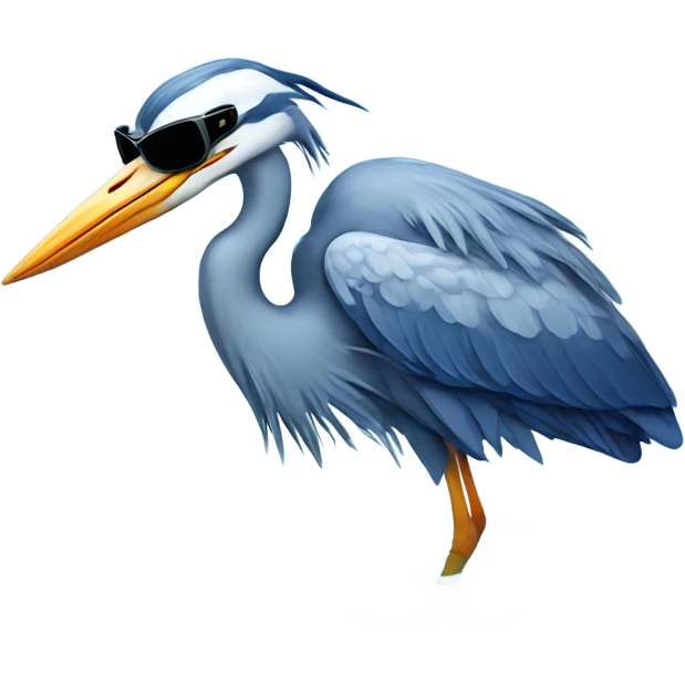 Blue heron in water with sunglasses emoji