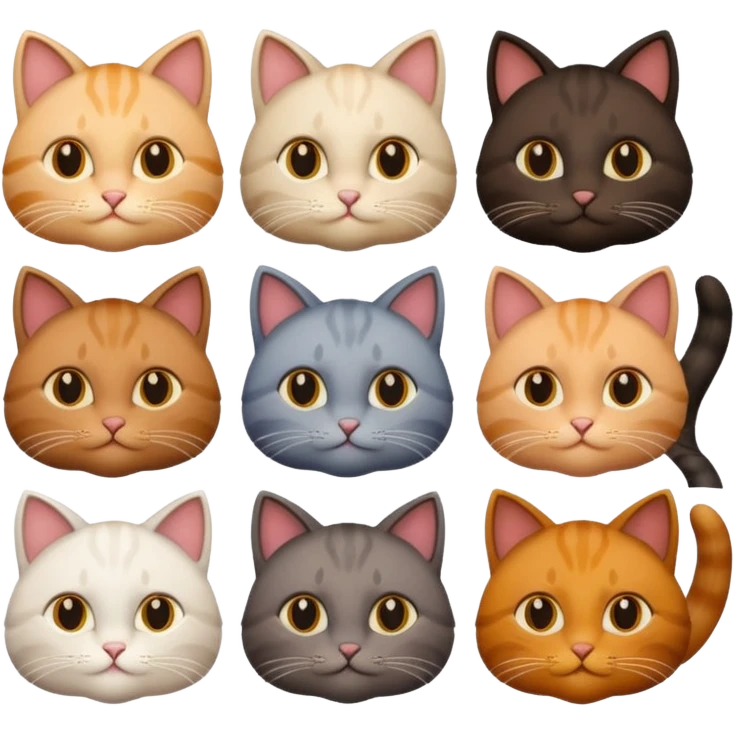 6 cats with different natural coloured coats emoji