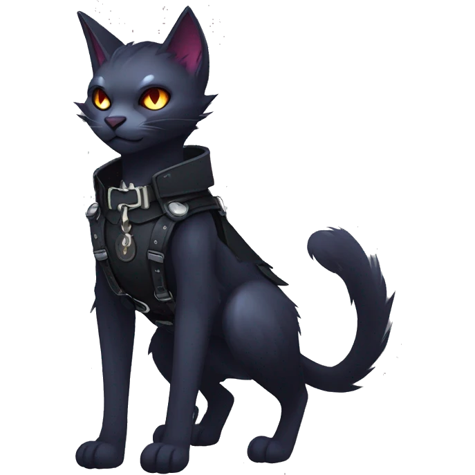 cool edgy fantasy dark-shadow-themed animal vampiric cat hybrid Fakemon  with a harness and collar full body emoji