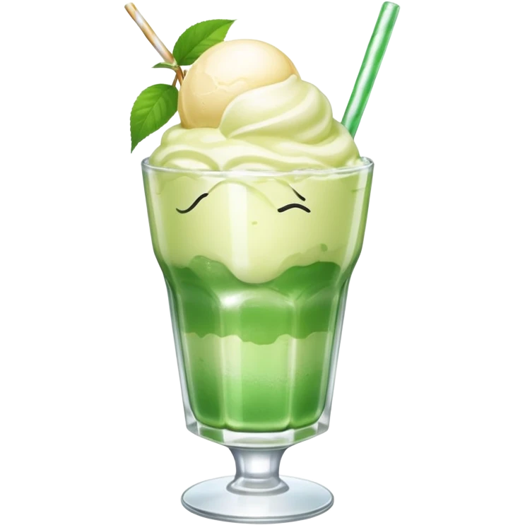 Japanese cream soda green on a glass with ice and vanilla 1 scoop on top emoji