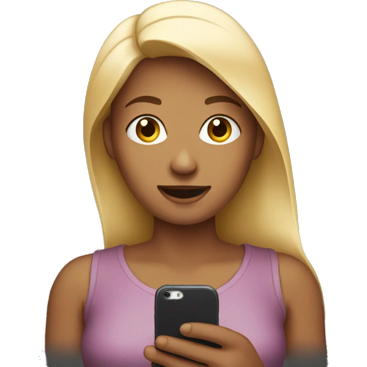 woman holding phone to viewer. emoji