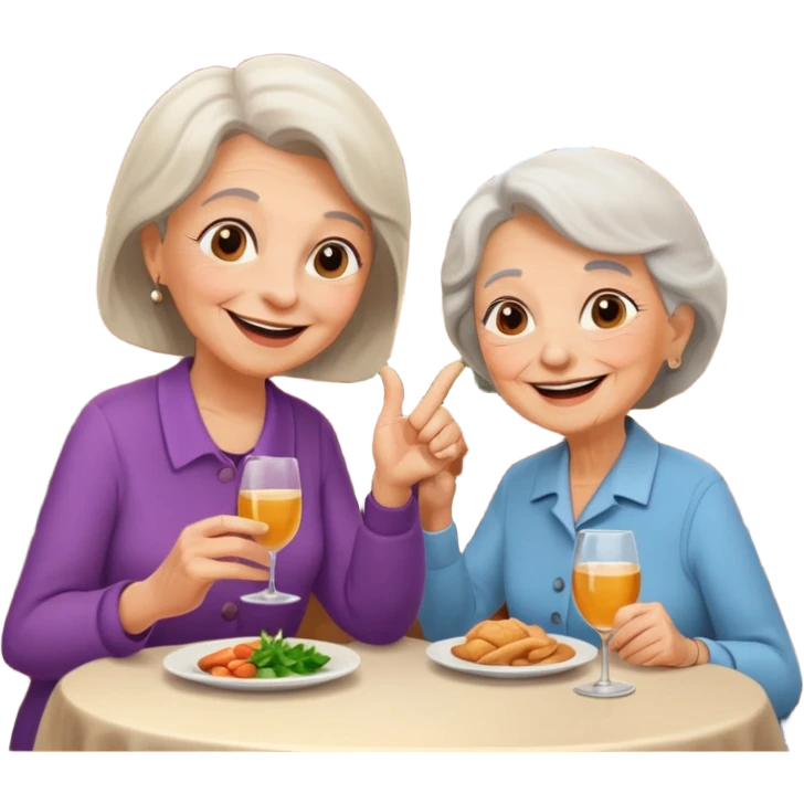 conversación dentro de un restaurant  dos personas y una de las persoans sea una abuela emoji