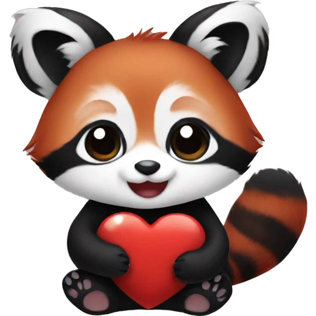 Baby red panda holding black heart emoji