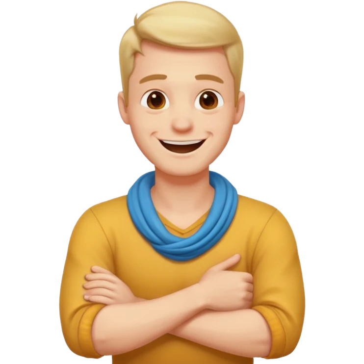 Arms crosses holding neck laughing guy emoji