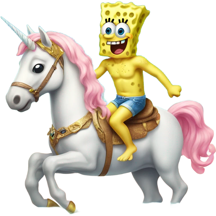 SpongeBob riding a unicorn wearing a bikini emoji