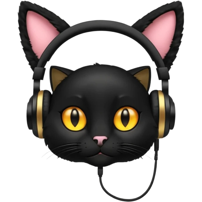 black cat with small ears wearing headphones emoji