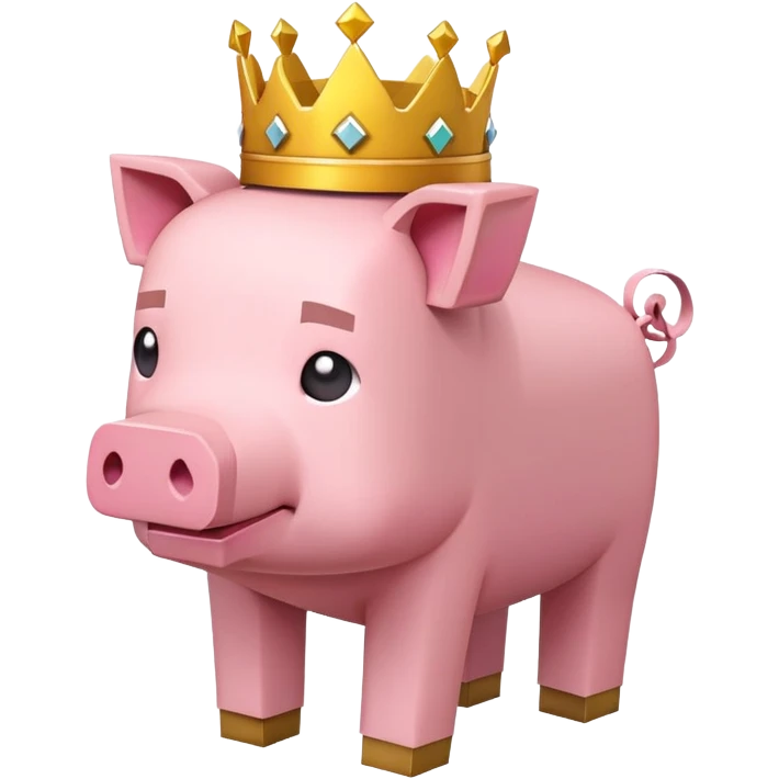 minecraft pig full body pink blocky animal square head square body wearing a crown emoji