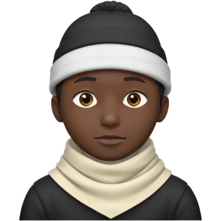 A guy with a triangle body with no arms and legs then his head is a perfect circle and his head is also black then give him a hat that doesn’t go behind his head, and last but not least give him a white scarf emoji