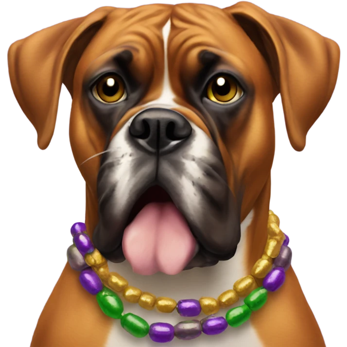 Boxer dog with Mardi Gras beads eating beignets  emoji