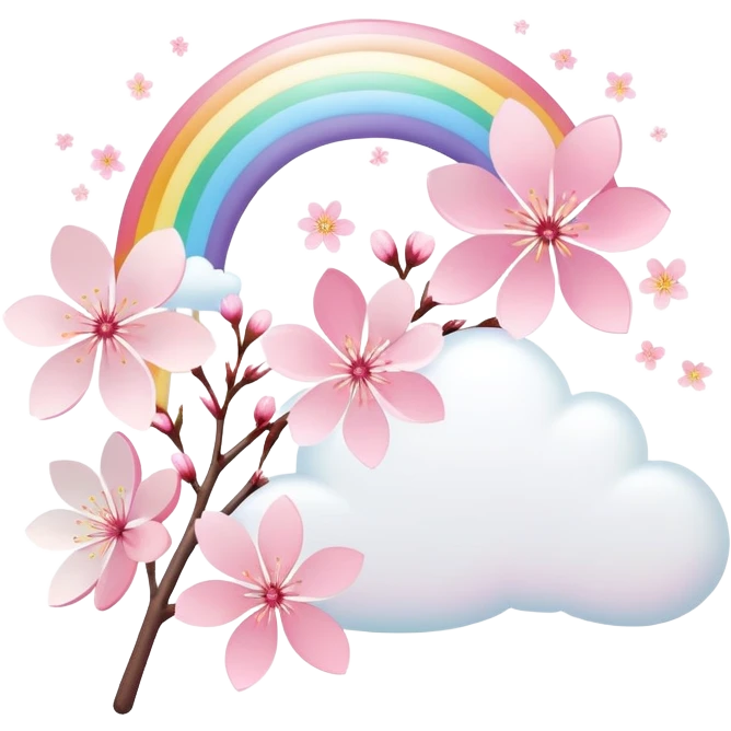 Cute Pastel pink and white Cherry Blossom Sakura Starburst Rainbow emoji