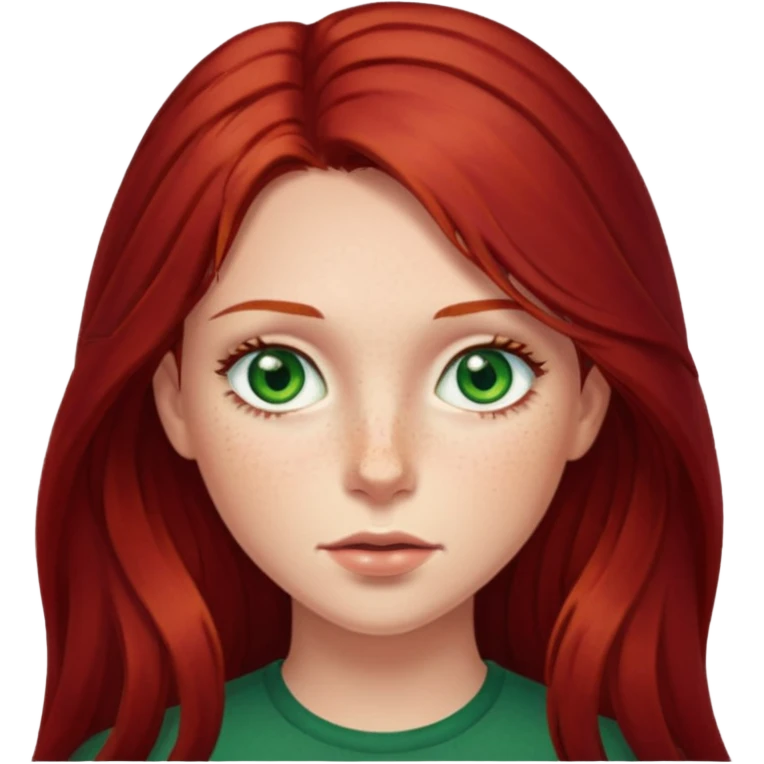 Girl  long dark red hair green eyes emoji