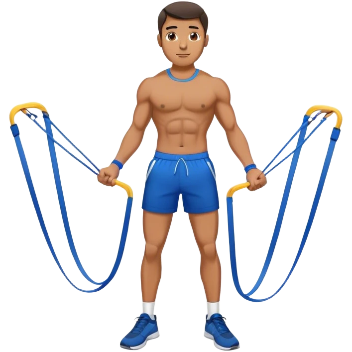 fit man with blue shorts resistance bands exercises emoji