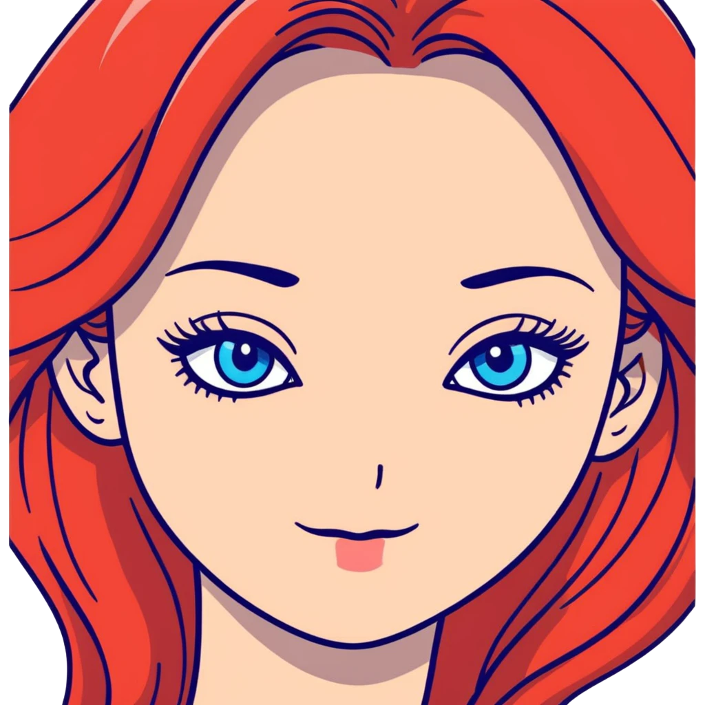 Woman long red hair blue eyes long eyelashes emoji