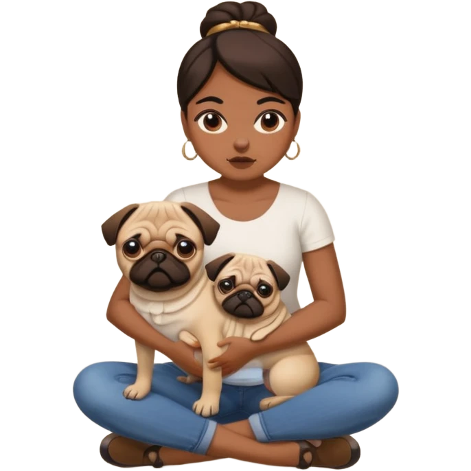 Woman sitting on top of a pug, crushing the pug emoji