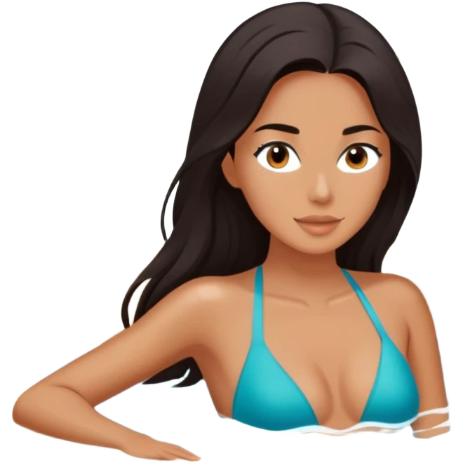 Woman with long dark hair in outdoor jacuzzi spa zoomed out emoji