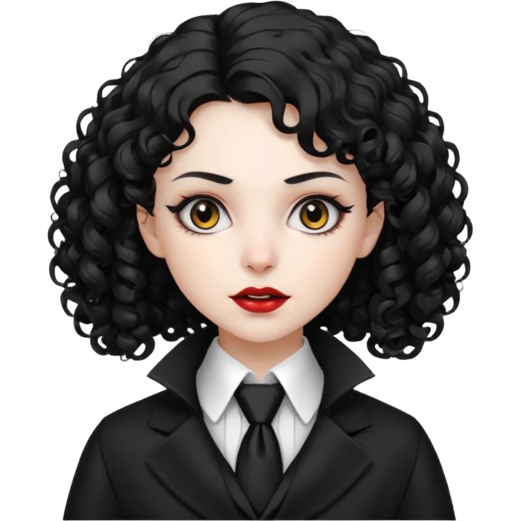 female curly  vampire with coat long collars with tie emoji