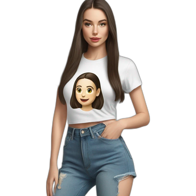 realistic Lana rhoades with a tee shirt emoji