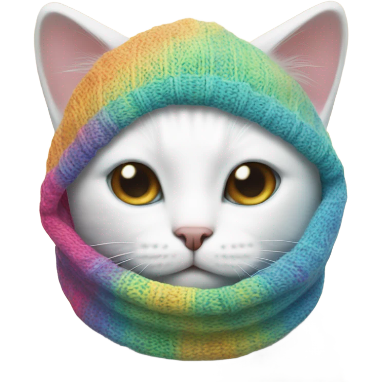 A white cat in a knitted balaclava emoji