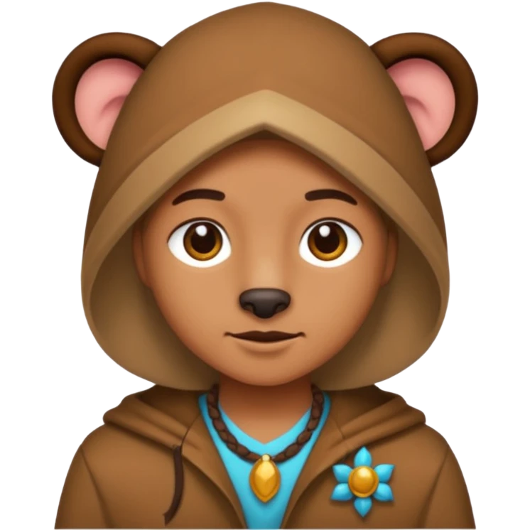 Classic hunter image, with brown clothes and some decorations made of animals emoji