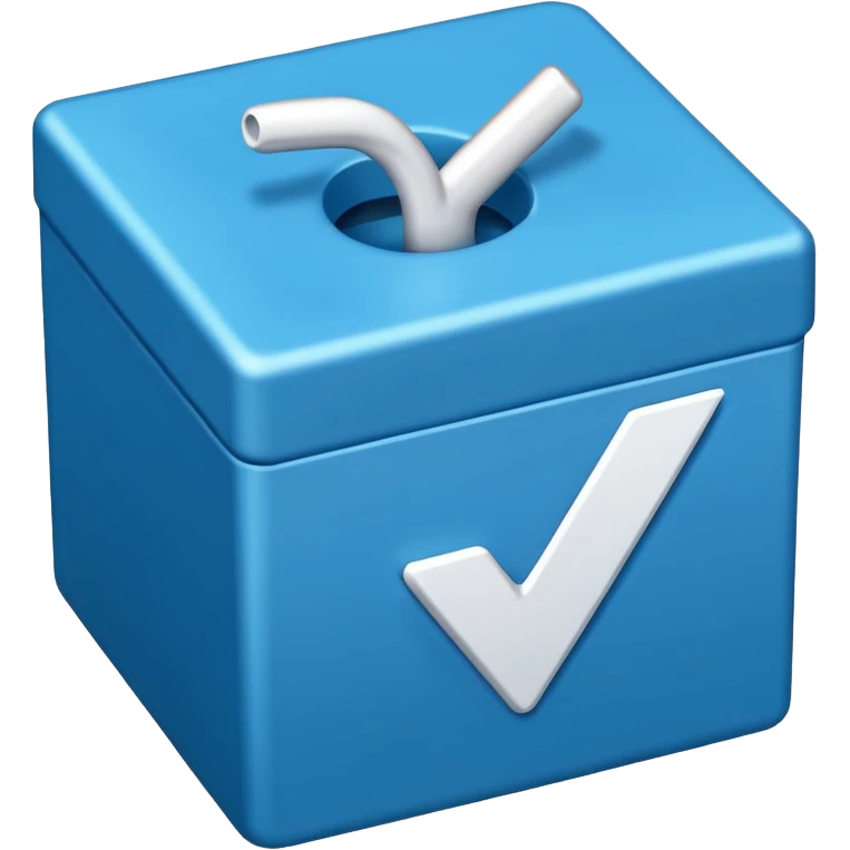 A blue box  and a white tick 2d emoji