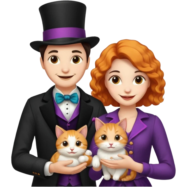 magician couple and their pet cat emoji