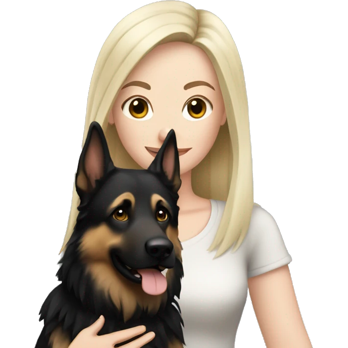 pale skin woman with long black hair standing by a german shepherd  emoji