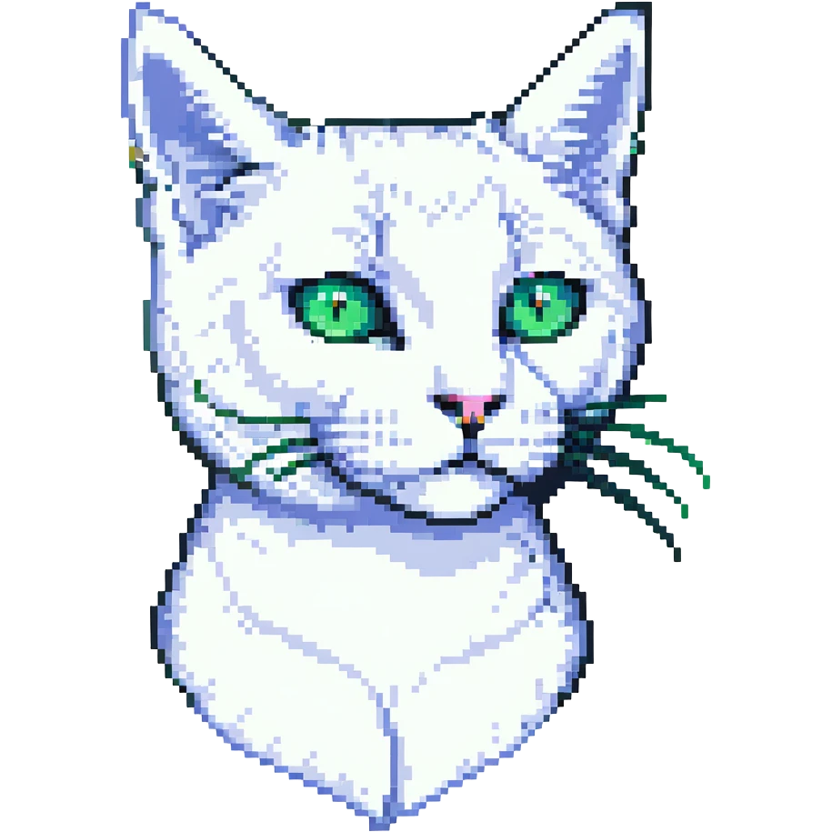 A white cat with different eyes: the left one is green, the right one is blue emoji
