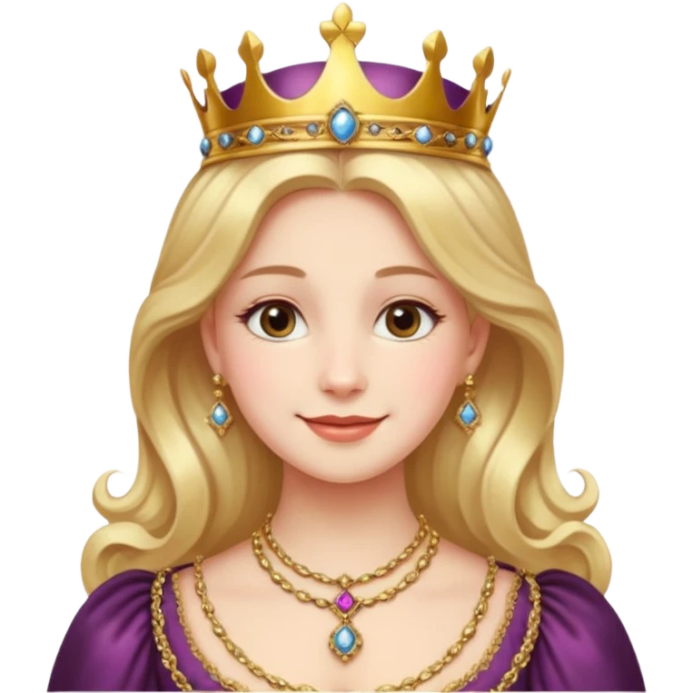 A younger Victorian queen with rosy cheeks, ornate jewelry, and gentle smile.
 emoji
