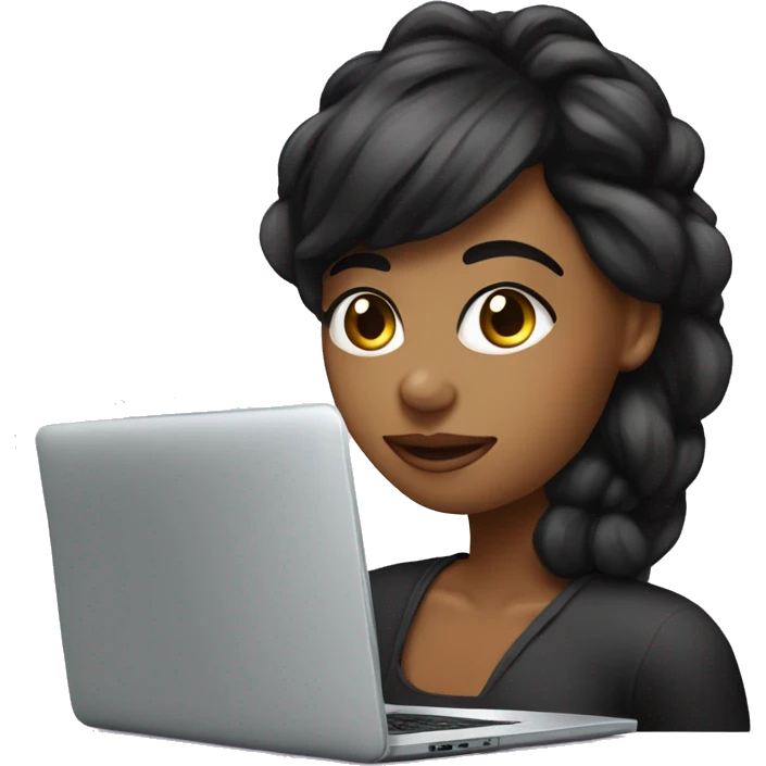 Chica de piel ojos negros morena con una laptop emoji