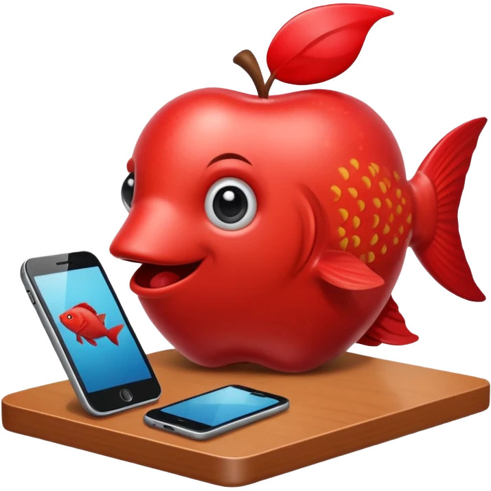 emoji stile apple di un pesce su un banco scolastico che gioca con il telefono perché si sta annoiando  emoji