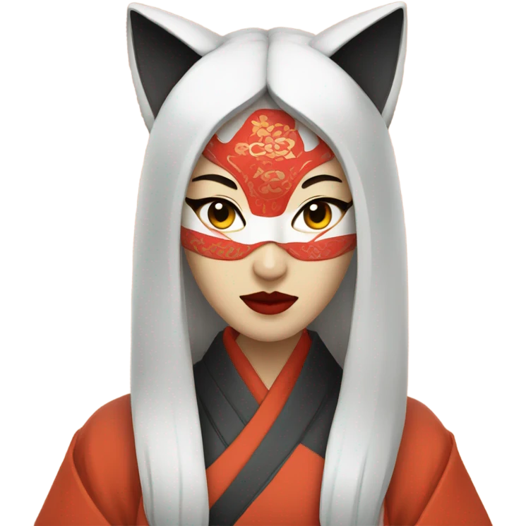 woman wearing kitsune japanese mask emoji
