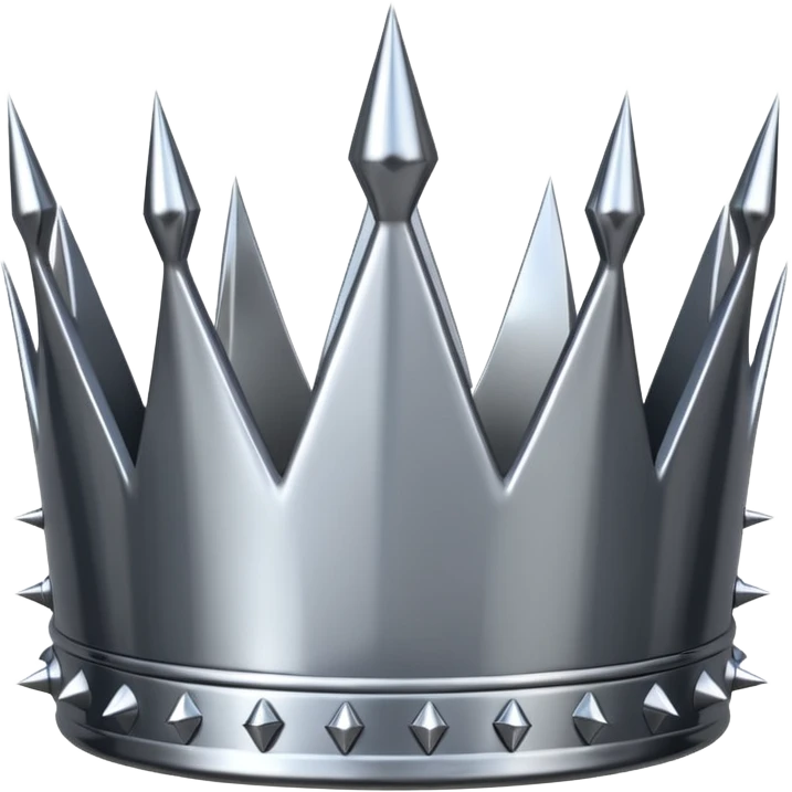 A spiked crown emoji made of silver chrome, sharp yet rounded metallic spikes, glossy reflections, aggressive luxury swag aesthetic, iOS emoji style, centered, clean white background emoji