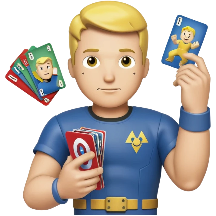Vault boy from fallout with marvel snap cards in hand emoji