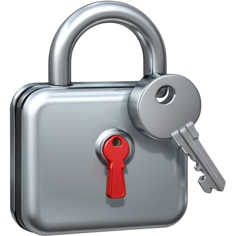 A chrome silver lock and key emoji, smooth metallic surfaces, glossy reflections, luxury swag vibe, minimal iOS emoji style, centered on clean white background emoji