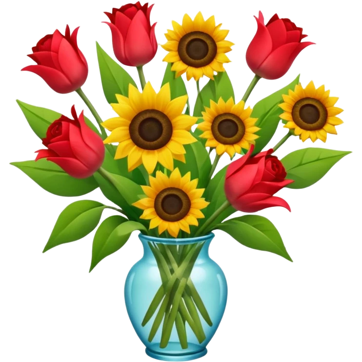 A mix bouquet of roses, Sunflowers and Tulips emoji