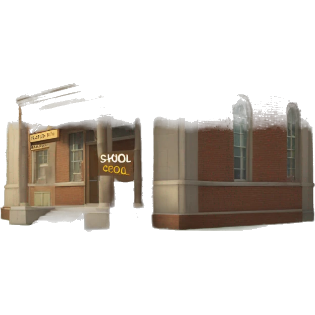 old timey school with sign that says "school" emoji