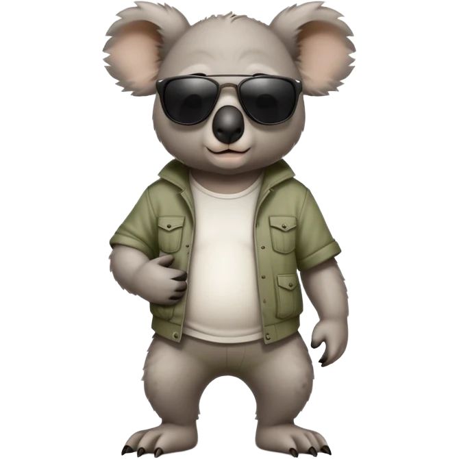 anthropomorphised koala in casual clothing, wearing dark sunglasses, walking upright, looking like a tough guy emoji
