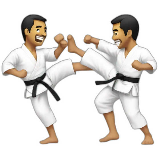 two men fighting and smiling karate style emoji