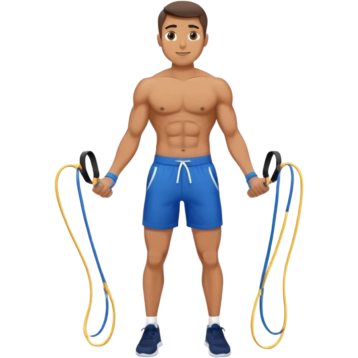 fit man with blue shorts resistance bands exercises emoji