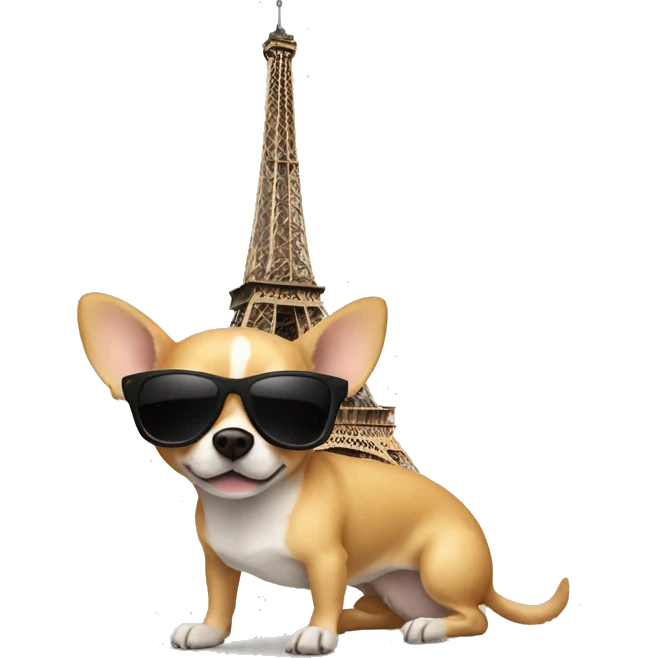 chihuahua wearing sunglasses near the eiffel tower emoji
